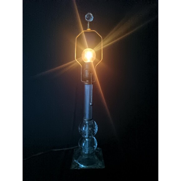 Vintage Etched Glass Lamp With Glass Geometric Shapes Leaves Vine Patterns MCM - Picture 3 of 10